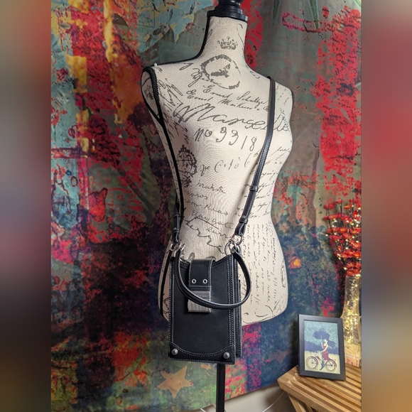 Black Charles & Keith Winslet Belted Phone Pouch Purse Mini Bag - Picture 1 of 14